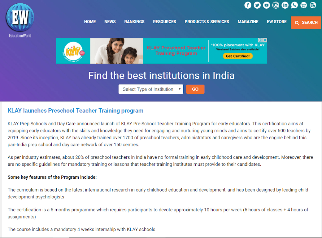 preschool daycare best institutions in india